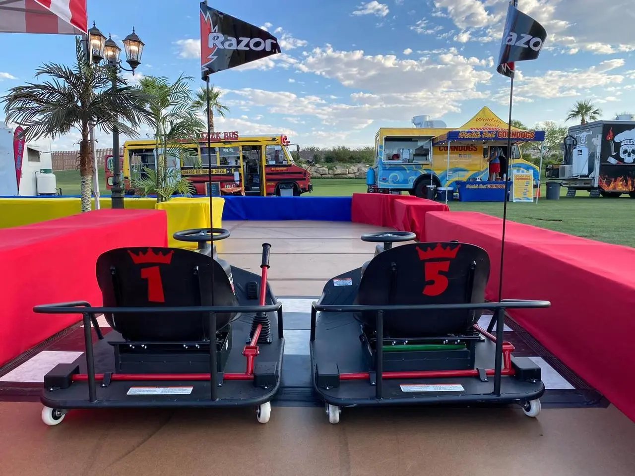 Go kart track checkerboard pattern food trucks outdoor for rent in Las Vegas