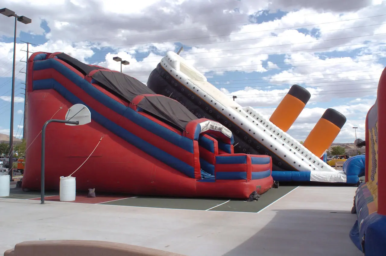 Titanic themed inflatable slide basketball hoop outdoor for rent in Las Vegas