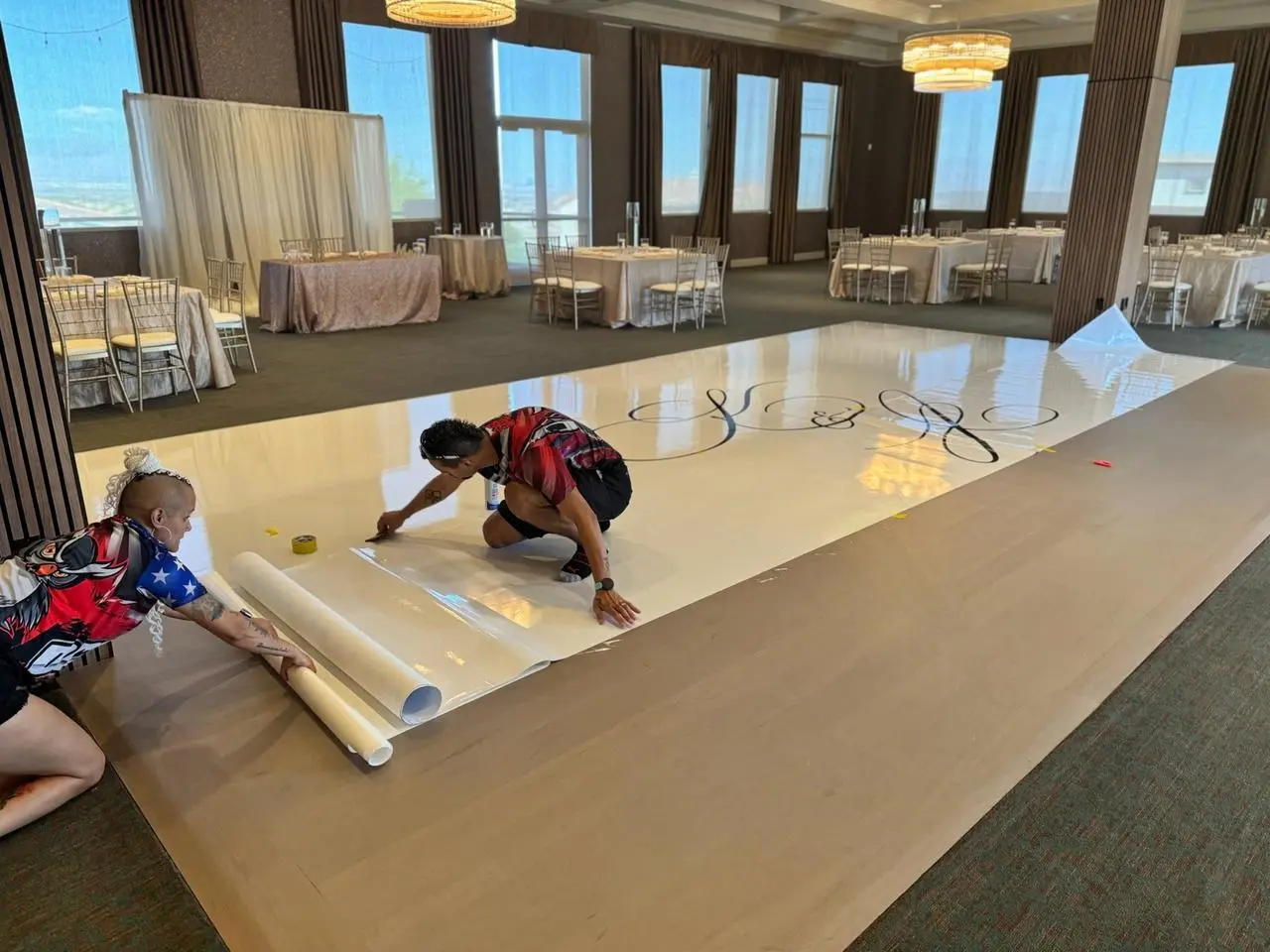 Custom vinyl dance floor installation wedding for rent in Las Vegas