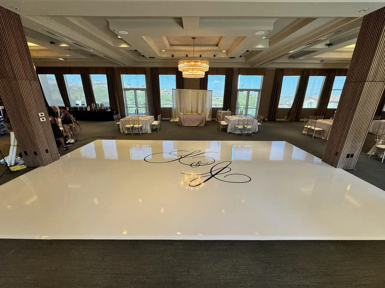 Custom white dance floor monogram wedding for rent in Las Vegas