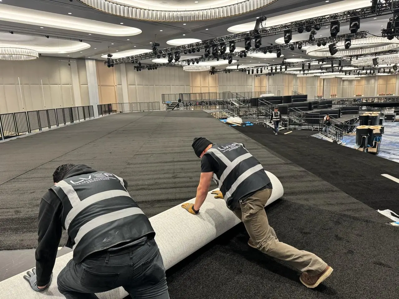 Event carpet installation professional crew ballroom for rent in Las Vegas