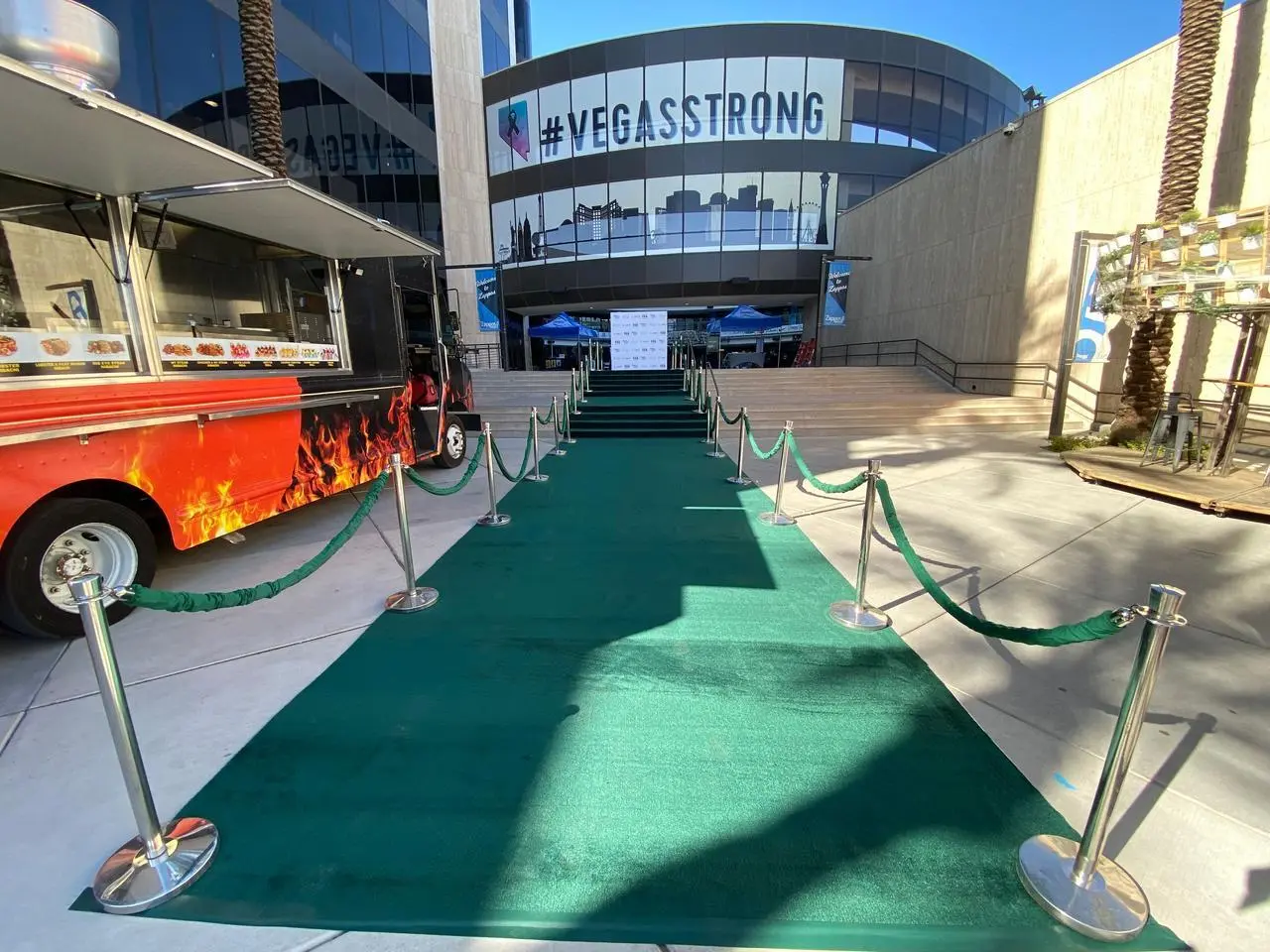 Green carpet entrance stanchions food truck for rent in Las Vegas