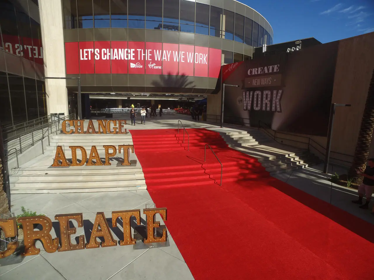 Virgin Pulse corporate event red carpet entrance with illuminated letters