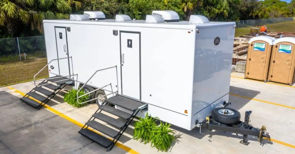 Luxury portable restroom trailer for rent in Las Vegas