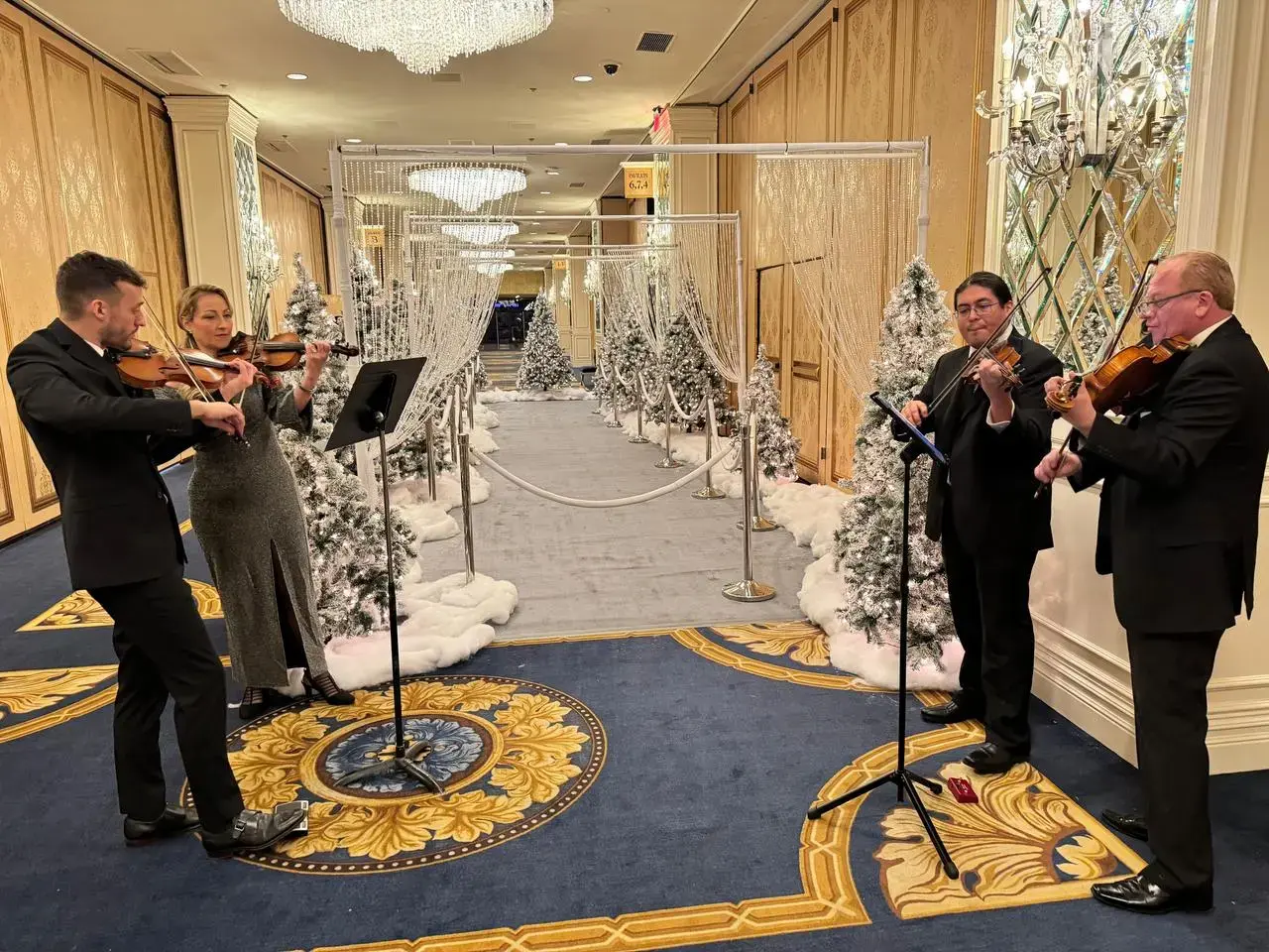 String quartet violinists winter wonderland themed ballroom event entertainment for rent in Las Vegas