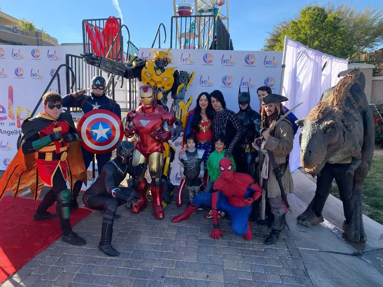 Group of costumed superhero character performers