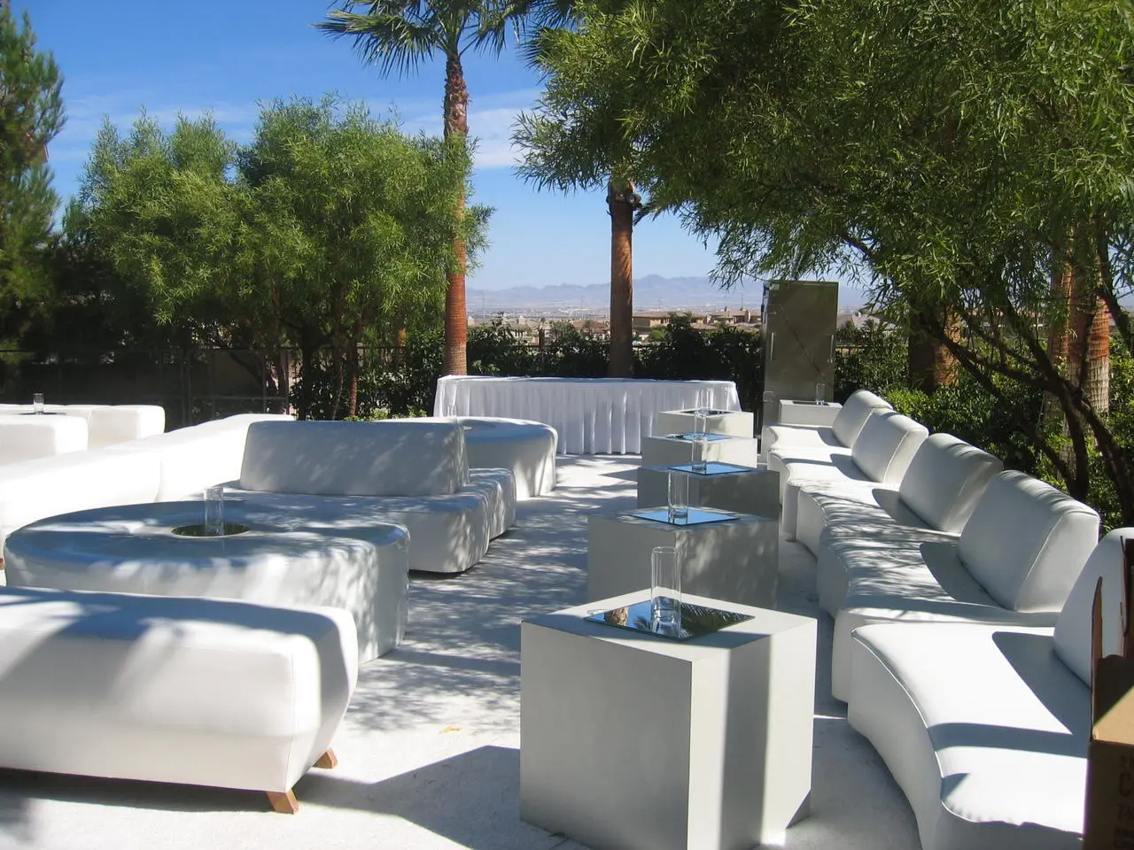 Outdoor white lounge furniture modular seating for rent in Las Vegas