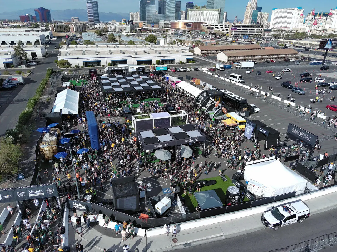 Aerial view of a large event build by LVEP in Las Vegas