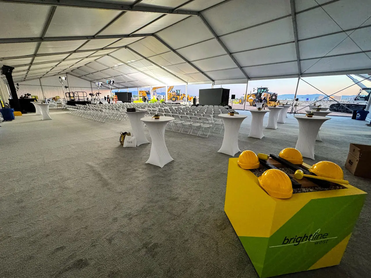 Brightline railway groundbreaking ceremony press day staging in Las Vegas