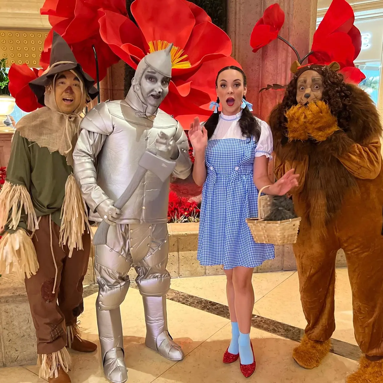 Wizard of oz character entertainment red poppy backdrop event for rent in Las Vegas