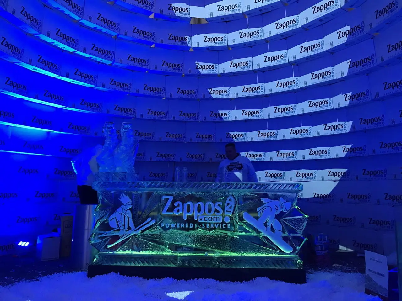 Zappos winter wonderland employee party with an ice sculpture bar