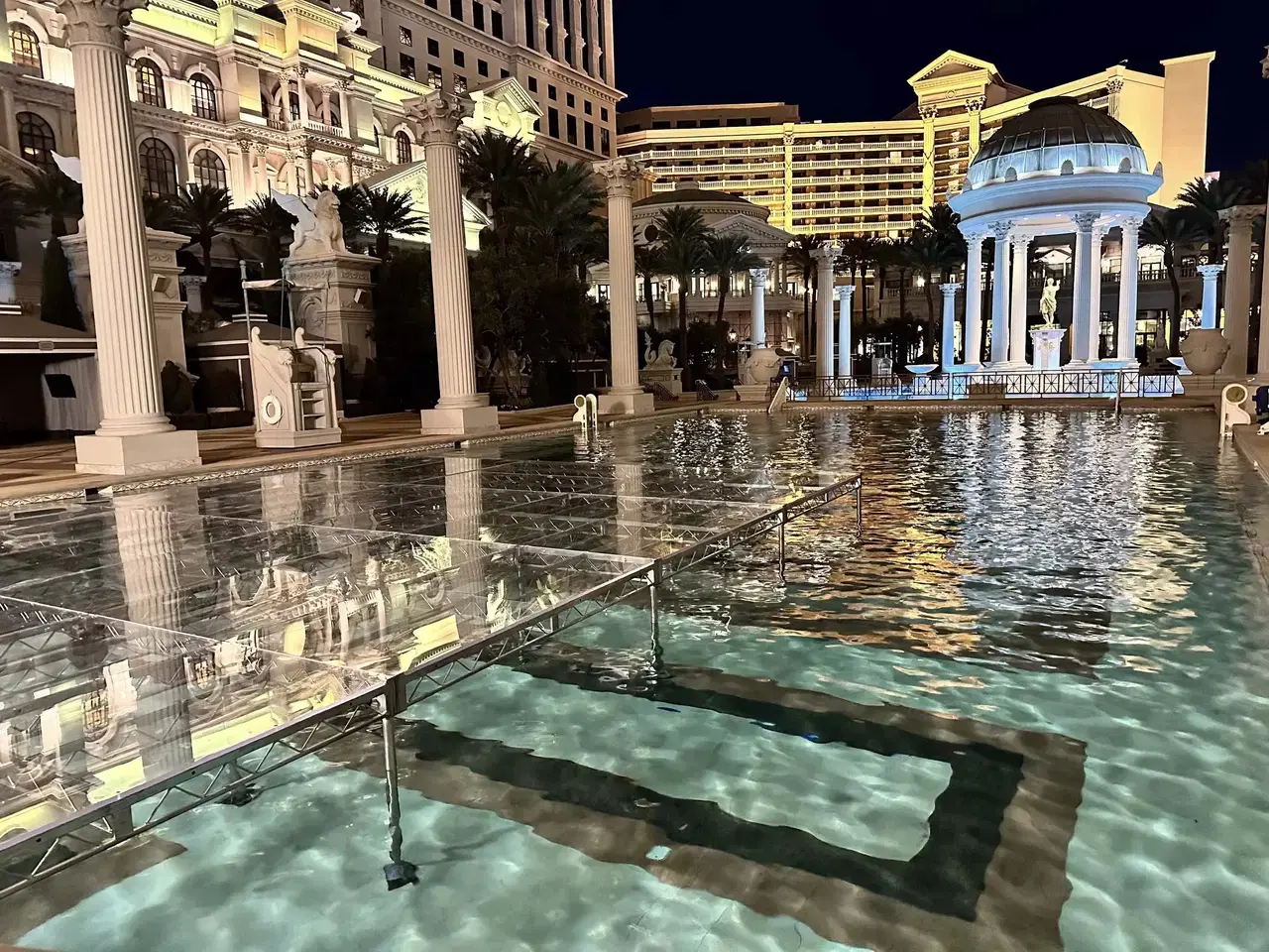Custom bridge stage pool installation for rent in Las Vegas