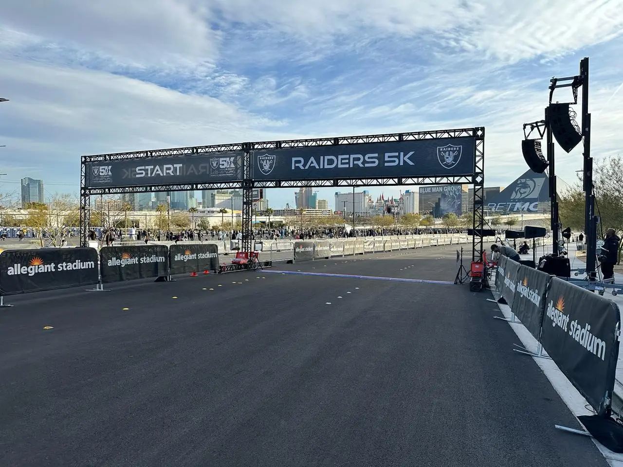 Branded barriers at Allegiant Stadium for the Raiders 5K race