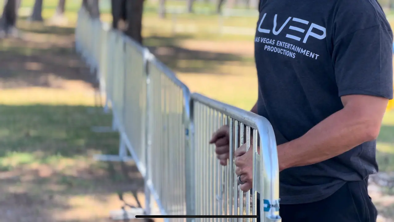 Stanchion and pedrail crowd control barriers at a Las Vegas event