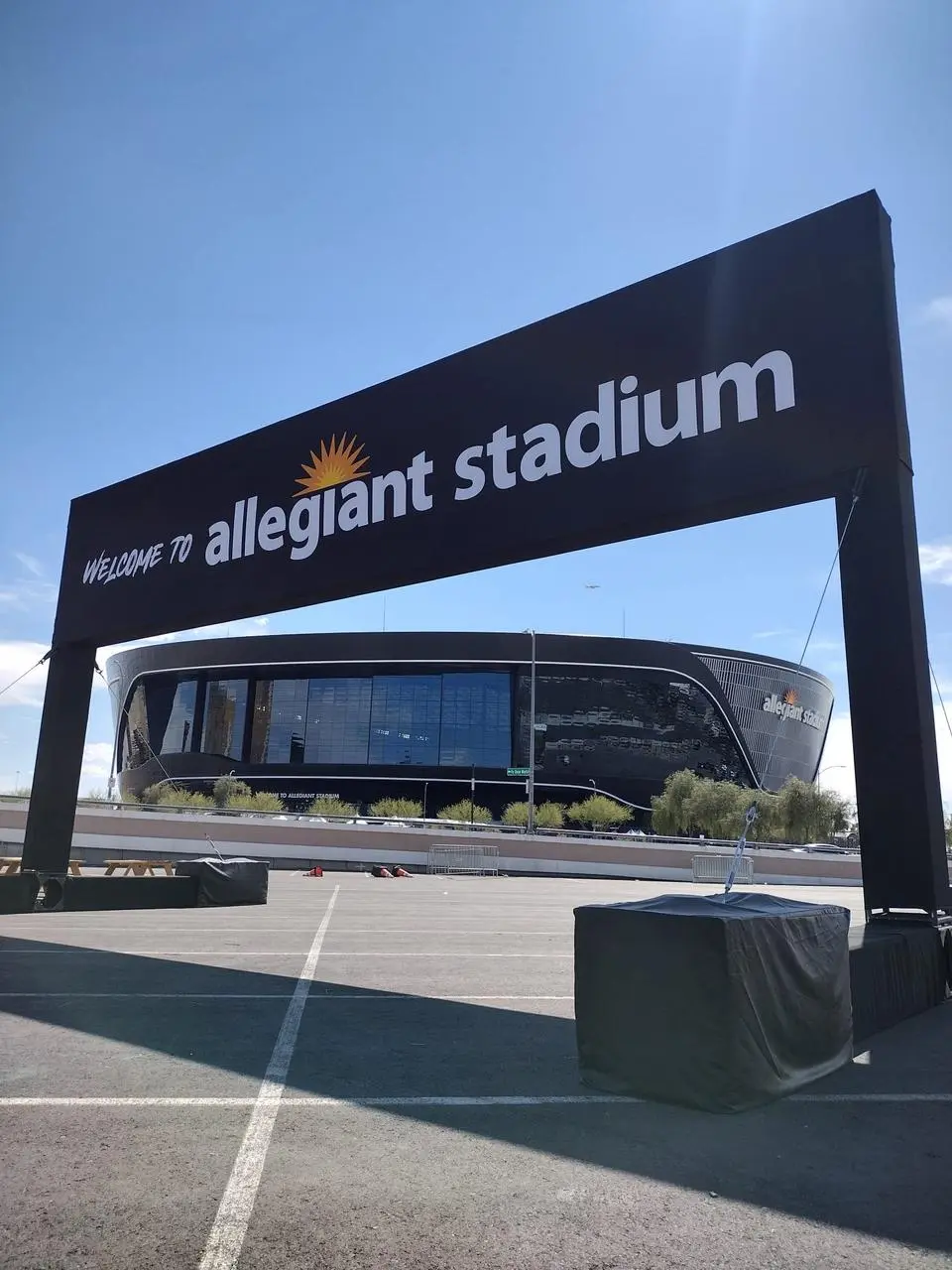 Allegiant Stadium welcome entrance banner structure