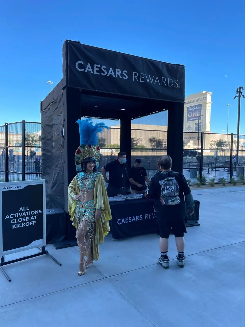 Caesars Rewards marketing booth tent at Allegiant Stadium