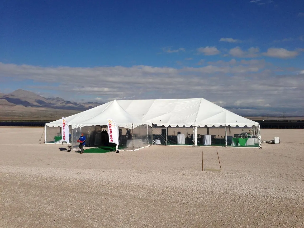Desert tent installation with a custom subfloor and carpet