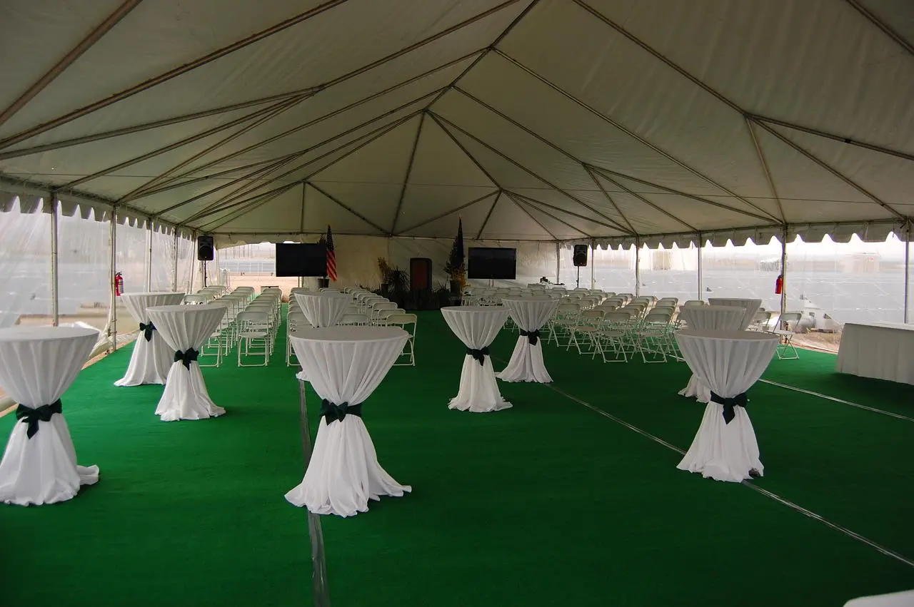 Formal event tent interior green carpet reception for rent in Las Vegas