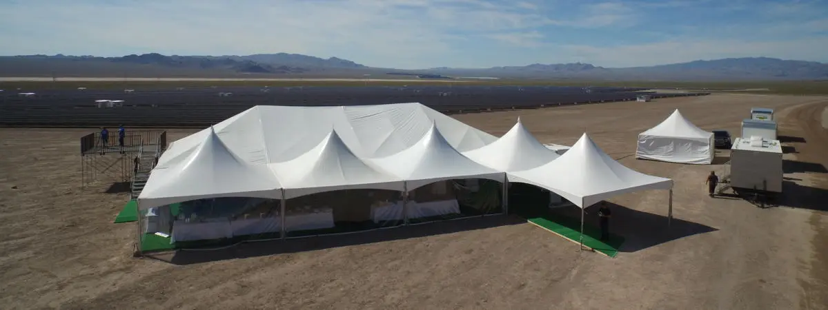 Large clear span event tent installed in the Las Vegas desert