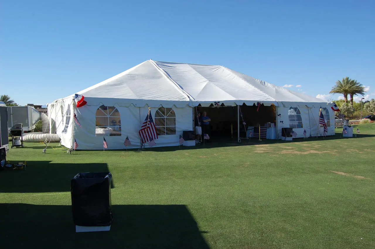 Large clear span tent patriotic event outdoor ceremony for rent in Las Vegas