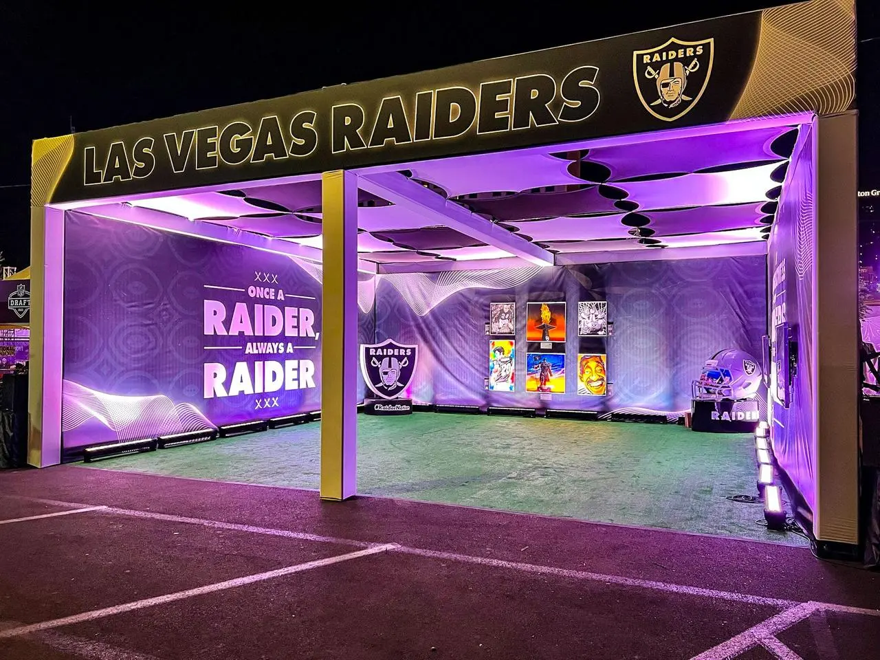 Las Vegas Raiders branded tent in a fan zone