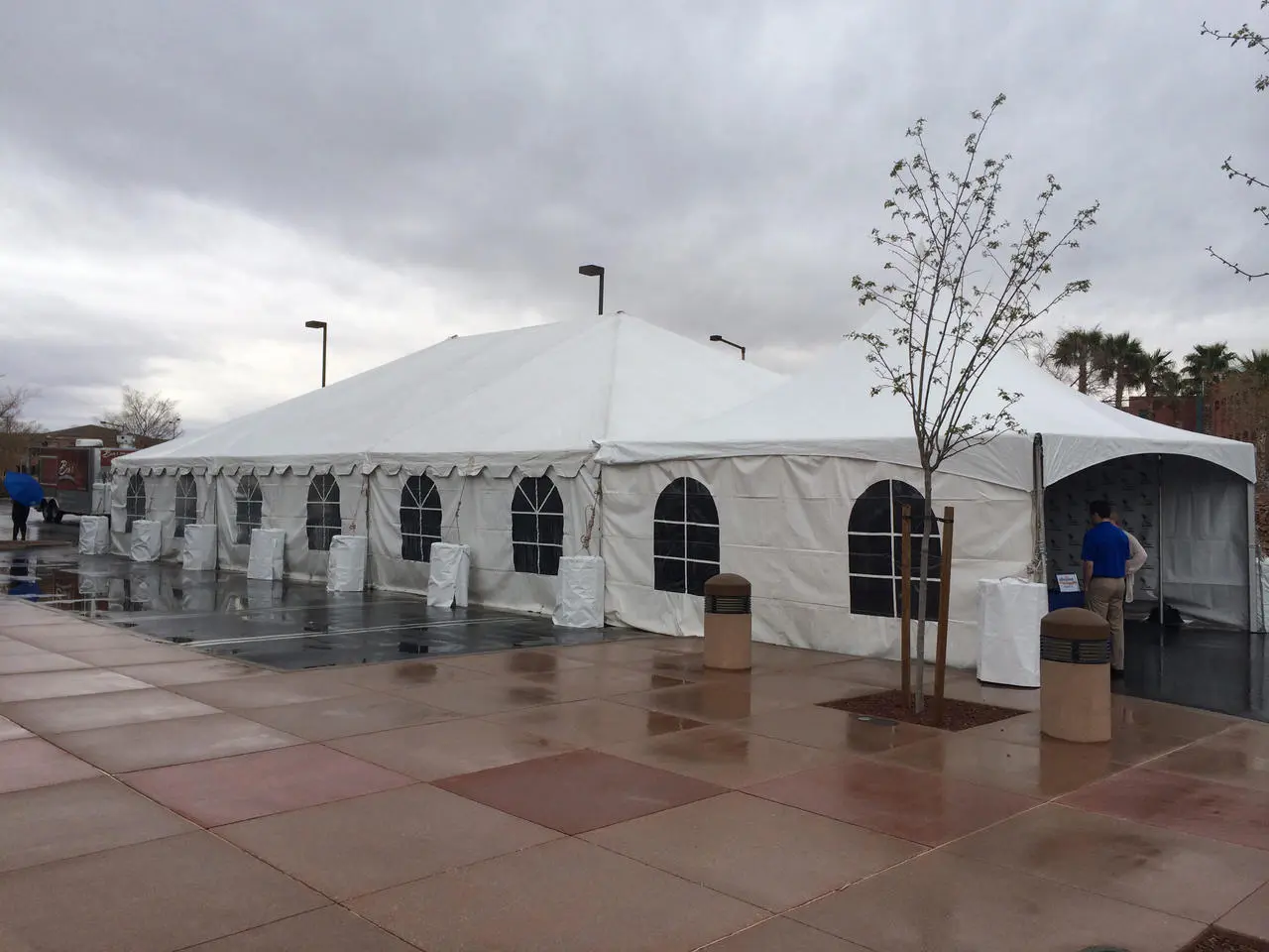 Medium clear span tent window panels formal dining setup for rent in Las Vegas