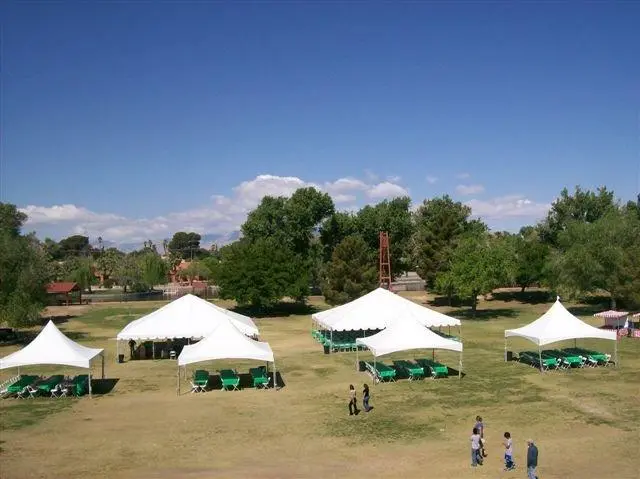 Multiple small frame tents outdoor picnic event for rent in Las Vegas