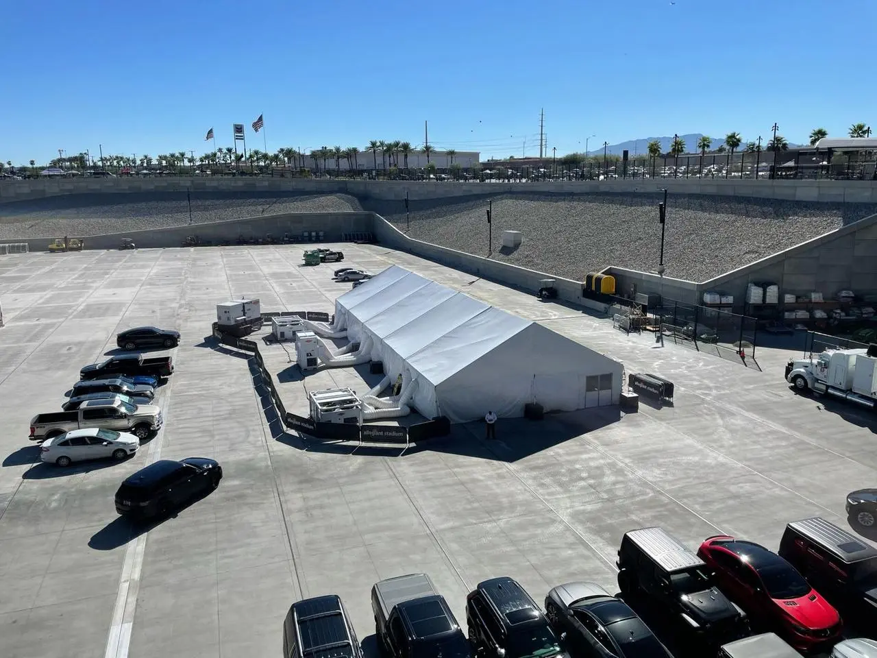 Pop up tent facility built in a parking lot