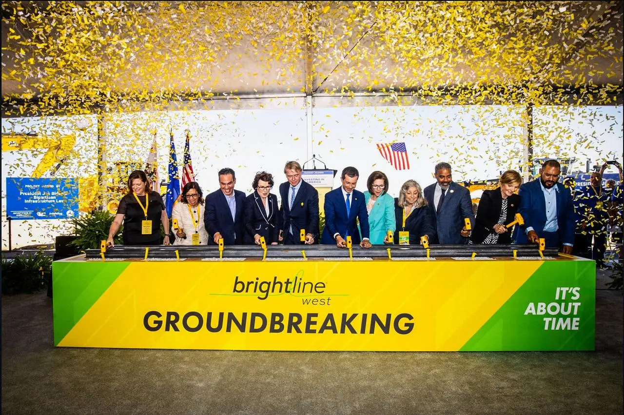 Brightline west groundbreaking ceremony golden shovels yellow confetti for rent in Las Vegas