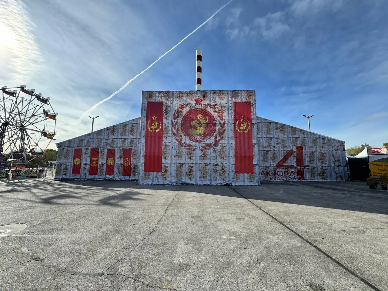 Chernobyl reactor themed attraction soviet era industrial building ferris wheel for rent in Las Vegas