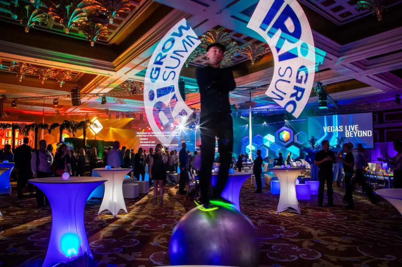 Grow summit event performer exercise ball light props corporate event for rent in Las Vegas