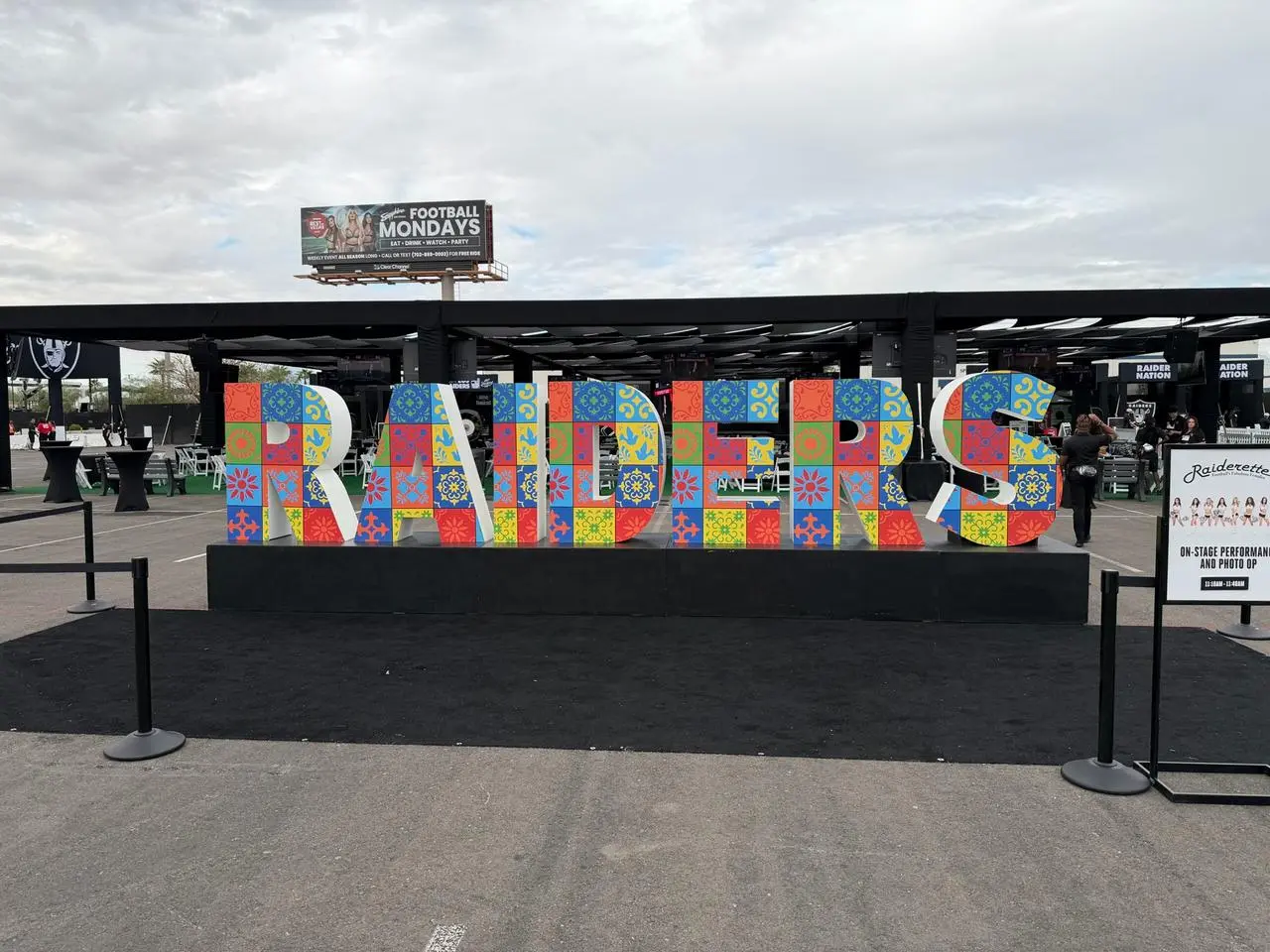 Las vegas raiders branded mosaic tile sign outdoor event fan zone for rent in Las Vegas