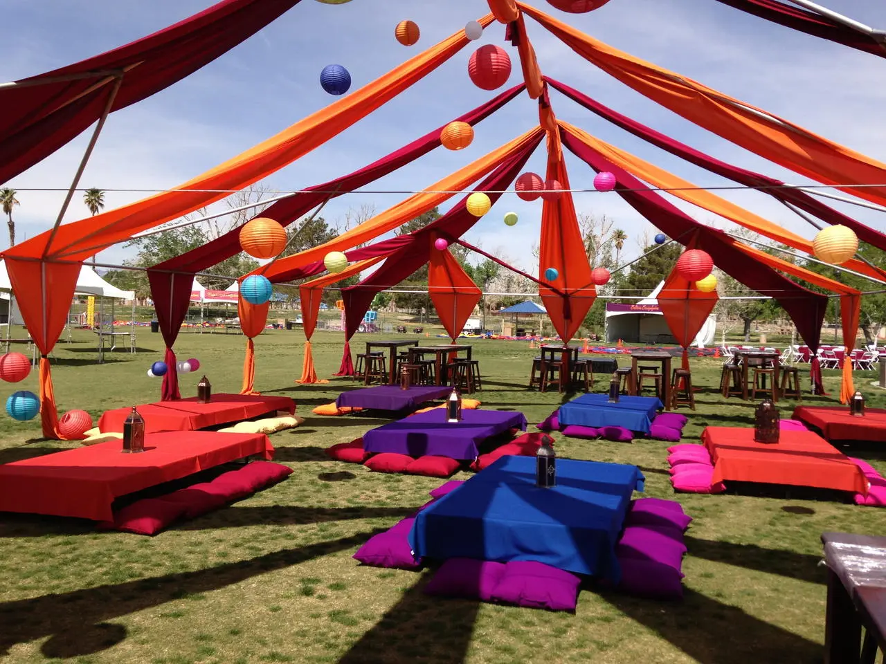 Tent pillow seats draping for rent in Las Vegas
