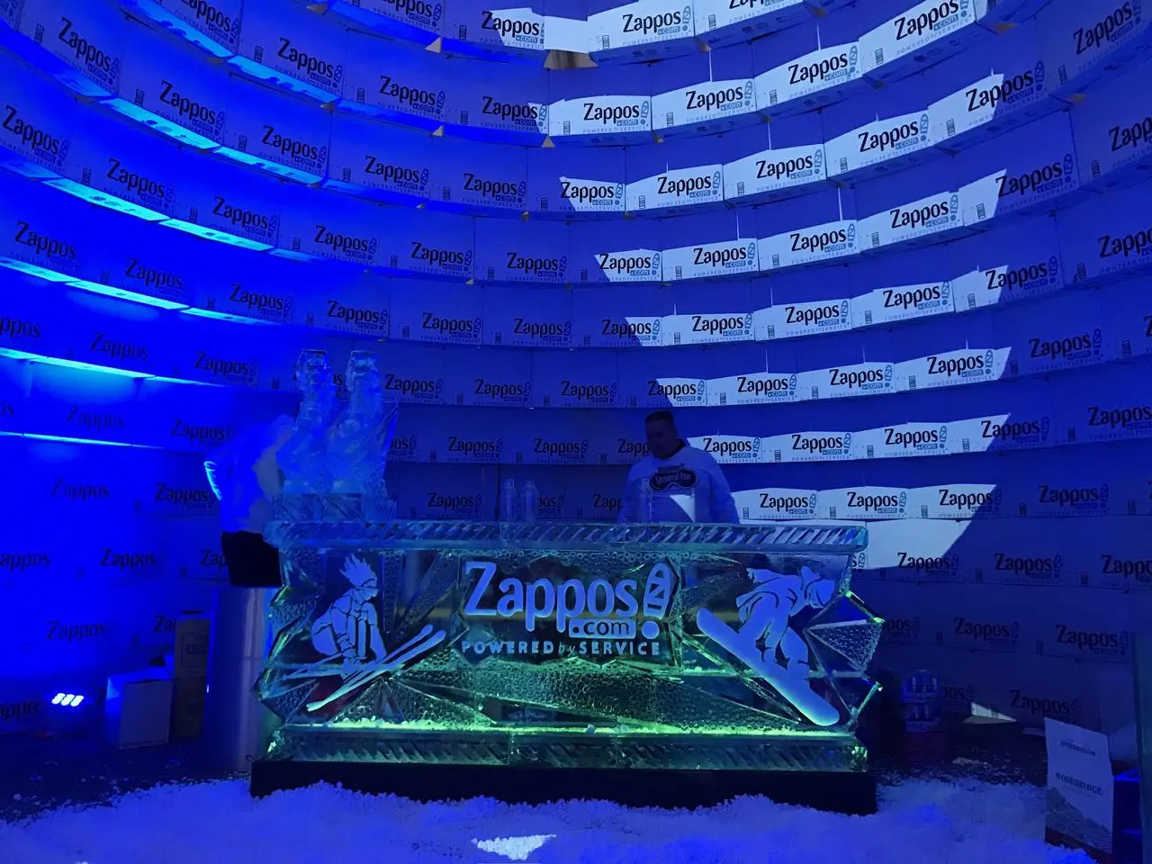 Zappos corporate event ice bar ski snowboard carved led lighting for rent in Las Vegas